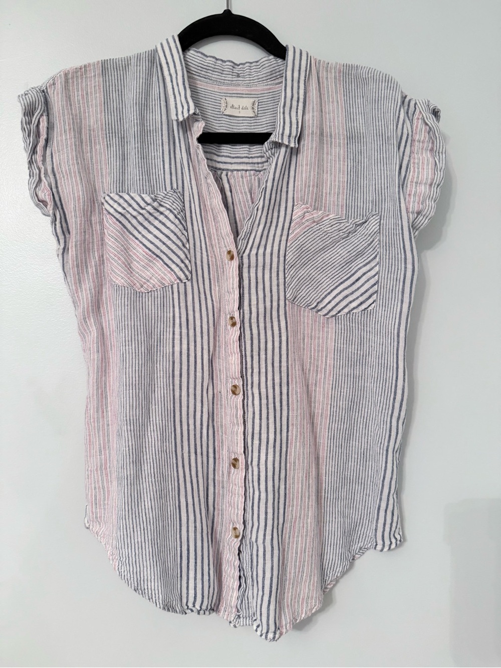 Altar'd State red and Navy Striped Button-Front Shirt